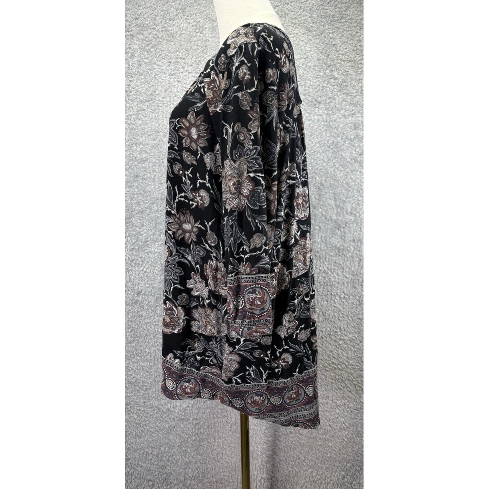 Lucky Brand Womens 2X Floral Tunic Black V Neck Viscose Peasant Boho Plus Size - Picture 2 of 11
